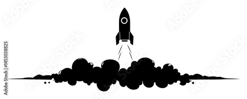 rocket launching with smoke clouds silhouette