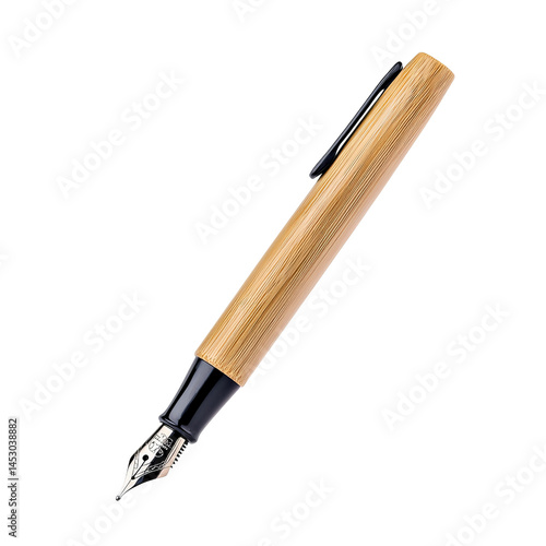 Wallpaper Mural Bamboo Fountain Pen: A close-up studio shot of a sustainable bamboo fountain pen, highlighting its natural texture and elegant design. Torontodigital.ca