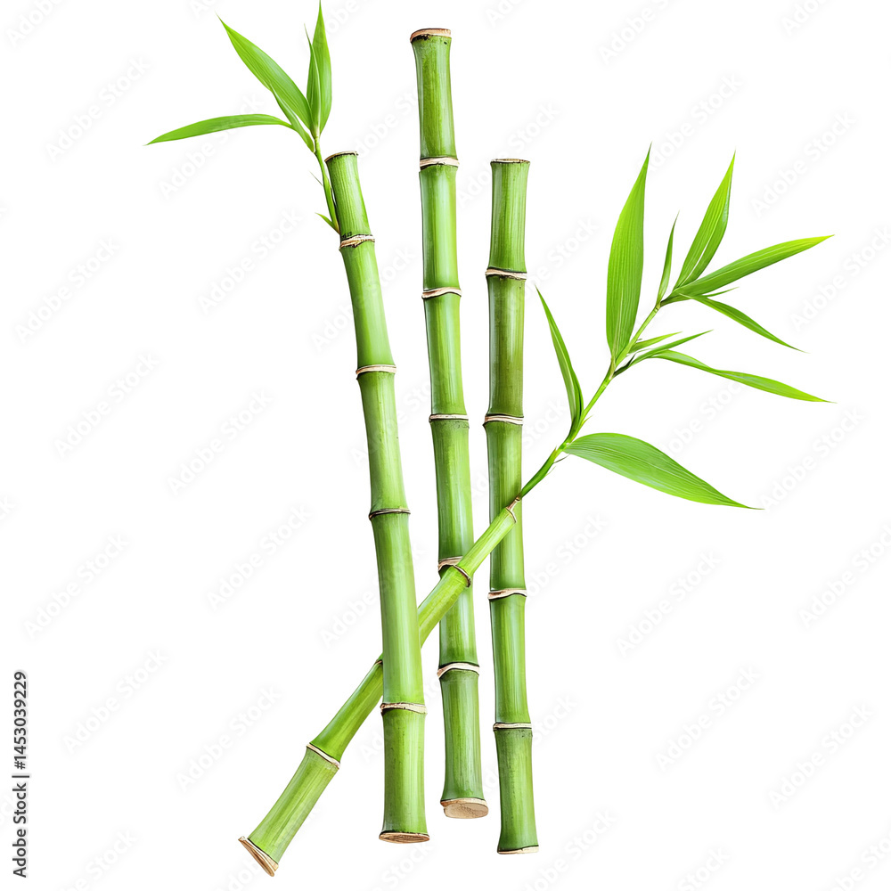 Fototapeta premium Fresh Bamboo Shoots: A cluster of vibrant green bamboo shoots, bursting with life, stand tall against a pristine white backdrop. Capturing the essence of nature's resilience and growth.