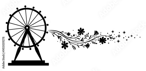 ferris wheel silhouette with floral decorative swirl