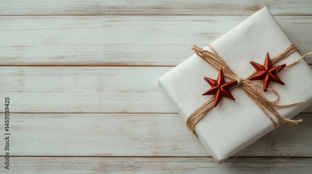 This image features a beautifully wrapped gift in white paper adorned with rustic decorations, perfect for capturing the essence of thoughtful gifting during celebrations. This image features a beautifully wrapped gift in white paper adorned with rustic decorations, perfect for capturing the essence of thoughtful gifting during celebrations.