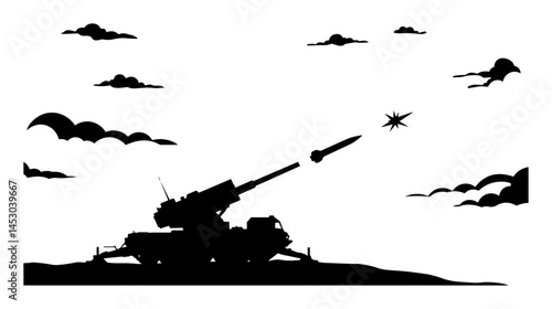 anti aircraft missile system firing at drone in silhouette scene