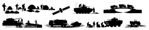 military equipment and operations collection silhouette vector