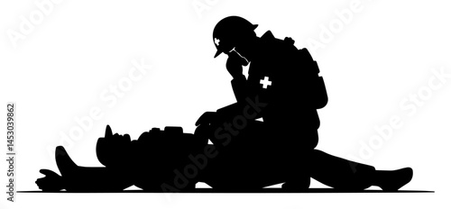 medic soldier helping wounded comrade silhouette vector