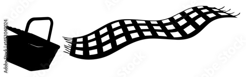 picnic basket with flying checkered blanket laser cutting shape vector