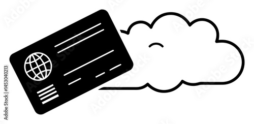 cloud computing with id card icon silhouette vector engraving shape