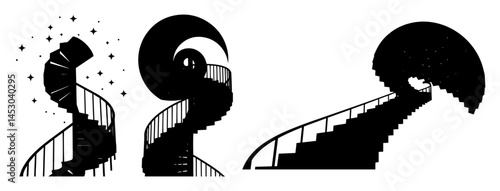 abstract spiral staircases surreal design silhouette vector black