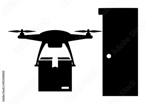 drone delivering package to front door contactless delivery concept