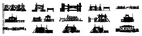 collection of military barricades and obstacles in silhouette style