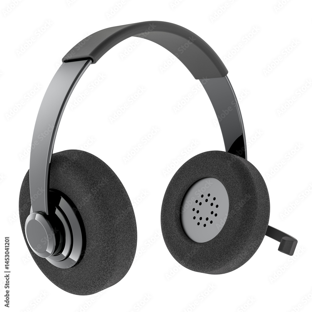 Headset with microphone, 3D rendering isolated on transparent background