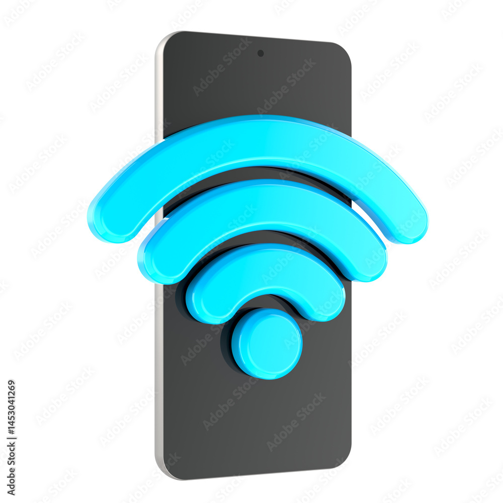 Smartphone with Wi-Fi signal. Internet connection, concept. 3D rendering isolated on transparent background