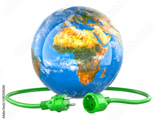 Obraz na płótnie Power outage, global blackout, concept. Earth Globe with Electric Plug and Socket disconnection. 3D rendering isolated on transparent background w salonie