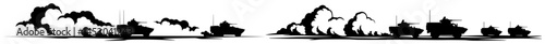 military convoy of tanks and jets in combat silhouette scene