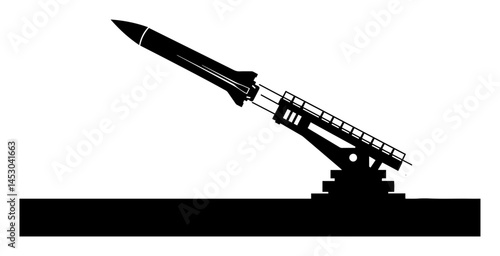 missile launcher system silhouette vector engraving