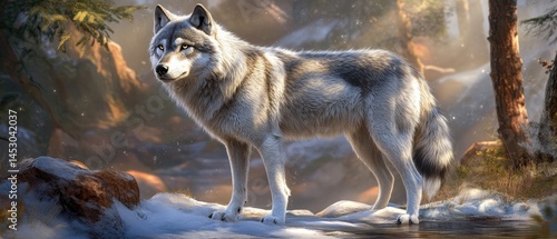 Obraz na płótnie Majestic wolf in a winter forest scene. w salonie