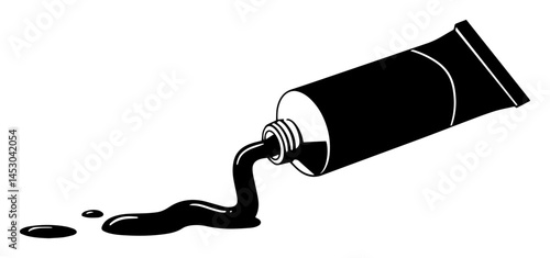 paint tube squeezing black liquid silhouette vector black shape