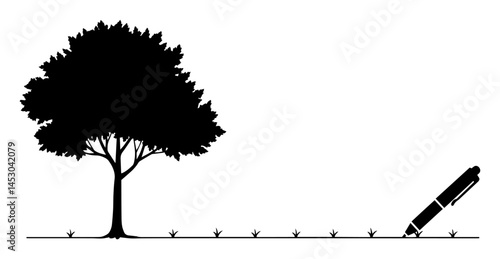 pen growing a tree from planted ideas concept silhouette vector black shape