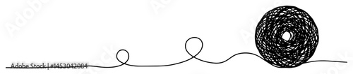 tangled ball of thread with loose line silhouette vector black shape