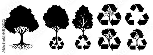 trees and recycling symbols environmental concept silhouette vector black shape