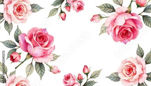 Delicate watercolor roses & leaves, repeating pattern, rose pattern, botanical, seamless floral
