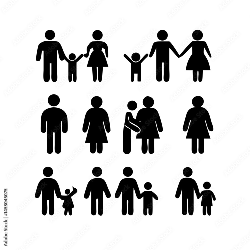 a set of icons depicting human figures, men, women, children, families, adults, families with children, the elderly, people in a wheelchair, with vision problems, health, flat vector illustration
a set of icons depicting human figures, men, women, children, families, adults, families with children, the elderly, people in a wheelchair, with vision problems, health, flat vector illustration