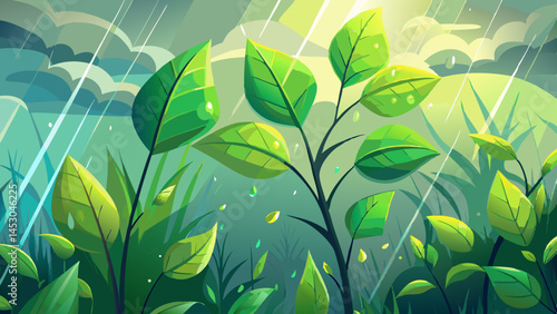 Young leaves shimmer through the haze,
Bathed in drops from cloudy days.
A promise made in shades of green,
Of earth reborn, alive, and clean.