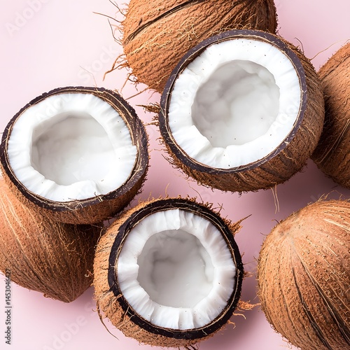 Wallpaper Mural Exotic Brown Coconuts Halved on Pink Background Torontodigital.ca