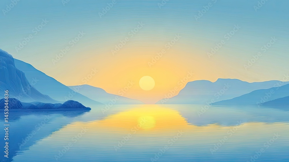 Tranquil mountain lake sunrise scene at dawn. Tranquil mountain lake sunrise scene at dawn.