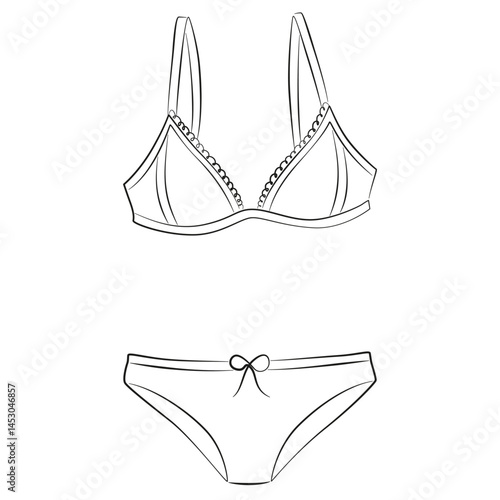 Bra and panties in line minimalist style. Lingerie vector flat illustration. Female underwear simple outline sign.