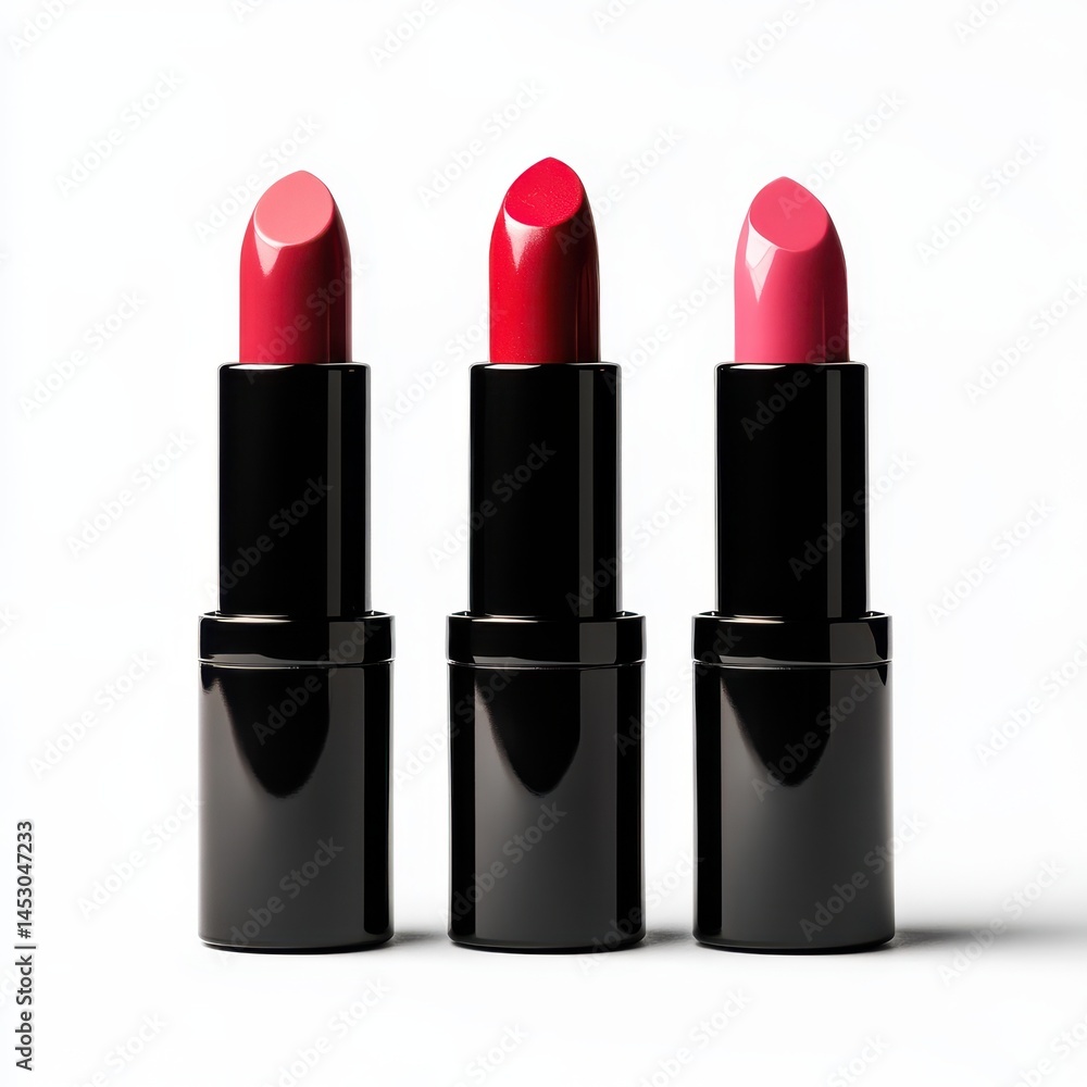 Obraz premium Three lipsticks on a plain surface view