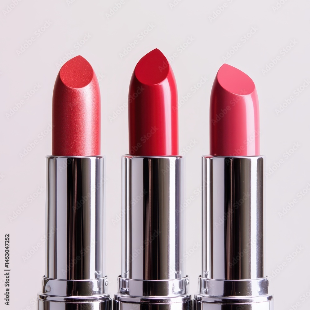 Three lipsticks in a row close up view Three lipsticks in a row close up view