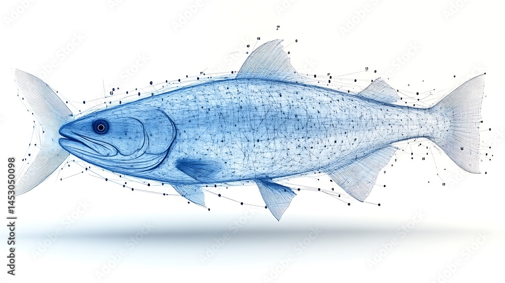 Fototapeta premium A Digital Illustration Depicting A Blue Fish In Detailed Lines