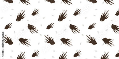 minimalist scatter seamless pattern with beaver footprint for textile, wallpaper and other. animal footprints repeat background