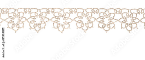 Fotografie Crochet beige floral delicate cotton lace decorative trim isolated cutout on tra
