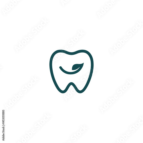 Smiley Dental logo with teal tooth and leaf, modern design, eco-friendly oral dentist branding