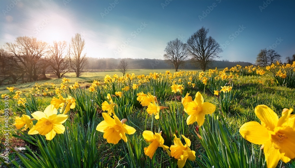 Obraz premium vibrant yellow daffodils blooming in spring meadows