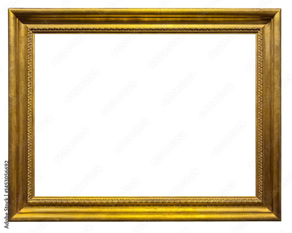 Gilded antique picture frame with transparent background, png image.