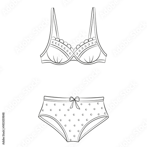 Female underwear simple outline drawing. Bra and panties in line minimalist style. Lingerie vector flat illustration.