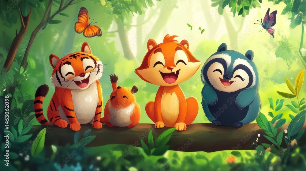 Cute animals in a lush forest Cute animals in a lush forest