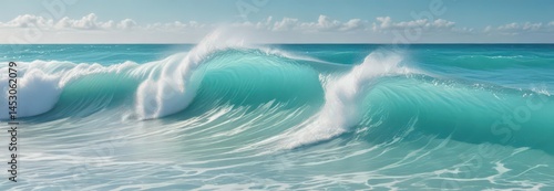 Vibrant turquoise ocean water, white wave foam , tropical, photography, seafoam