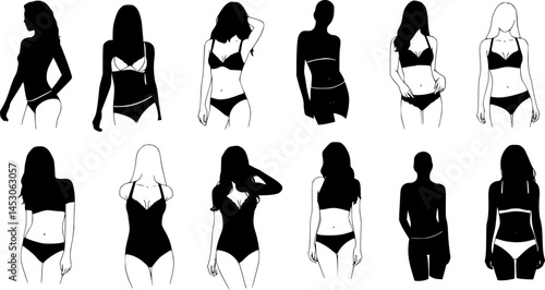 woman in underwear. flat vector silhouette