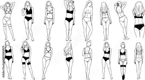 woman in underwear. flat vector silhouette