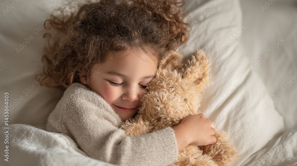 A lovely toddler peacefully sleeping with a teddy bear A lovely toddler peacefully sleeping with a teddy bear