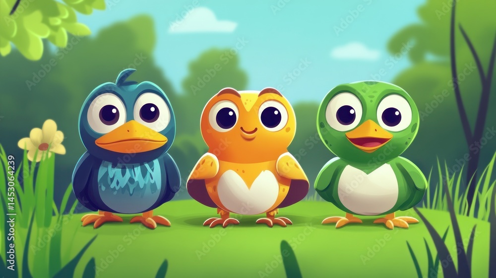 Fototapeta premium Cute birds in a forest setting