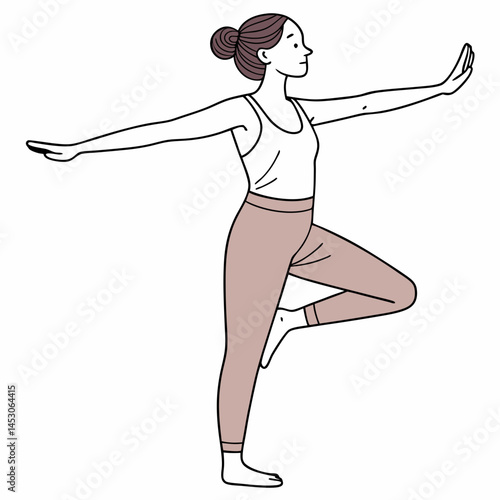 Woman Practicing Tree Pose Yoga Exercise Illustration