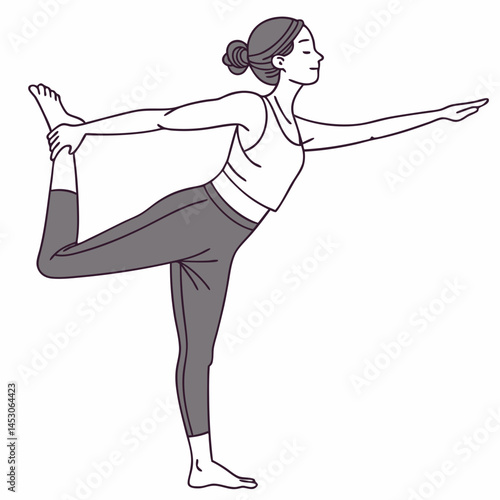 Woman Practicing Natarajasana Yoga Pose Illustration