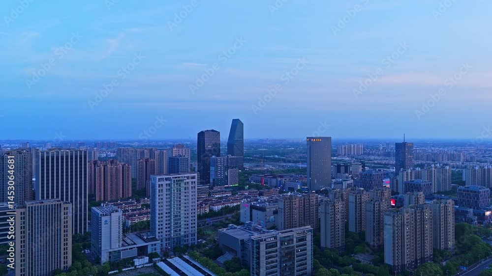 4K real time aerial view of the urban scenery in the suburbs at sunset, Fengxian District, Shanghai, China. 4K real time aerial view of the urban scenery in the suburbs at sunset, Fengxian District, Shanghai, China.