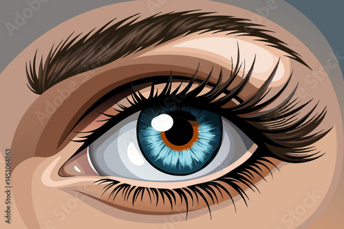 Closeup of a Womans Striking Blue Eye with Long Eyelashes and Defined Eyebrow