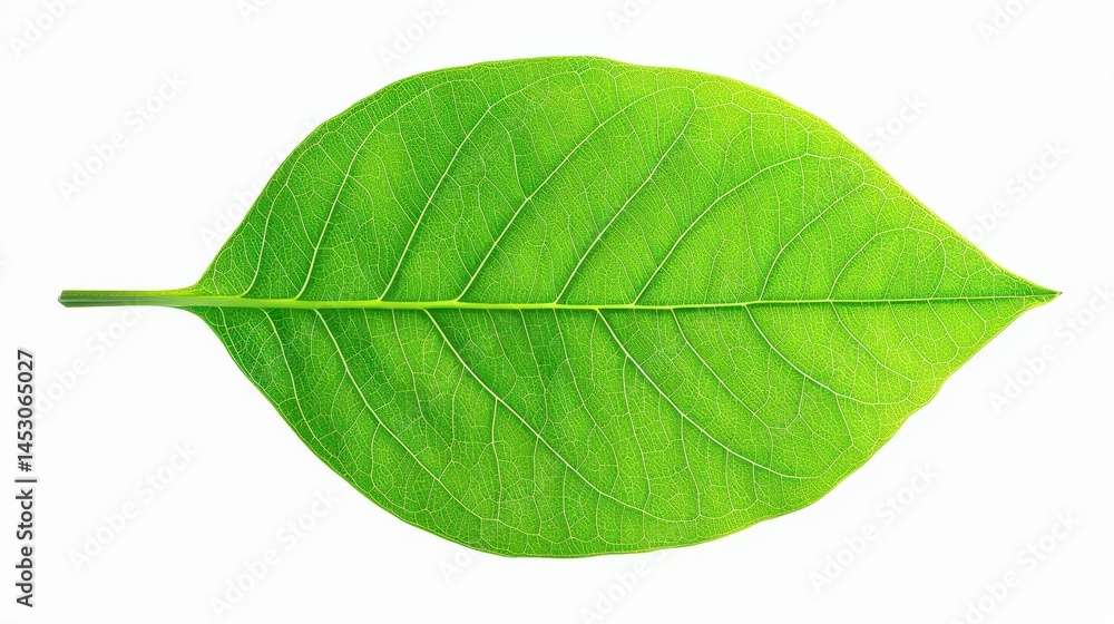 Obraz premium A vibrant green leaf stands alone, showcasing its intricate veins and life against a clean white backdrop.