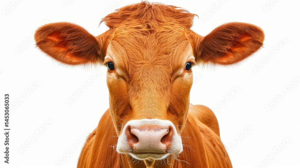 Unique cow head with distinct brown spots, perfect for showcasing farm life and animal beauty, set on a clean white background. Unique cow head with distinct brown spots, perfect for showcasing farm life and animal beauty, set on a clean white background.